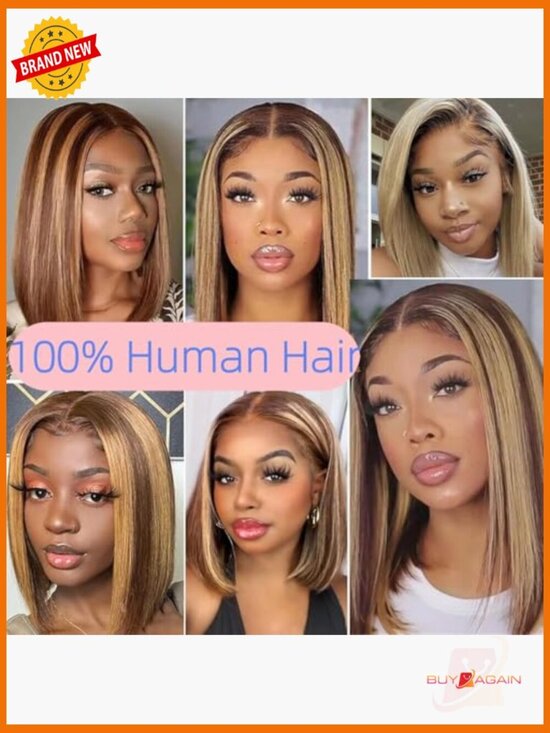 180% Density Straight Bob Lace Front Wig Human Hair Highlight Pre Plucked main image 7